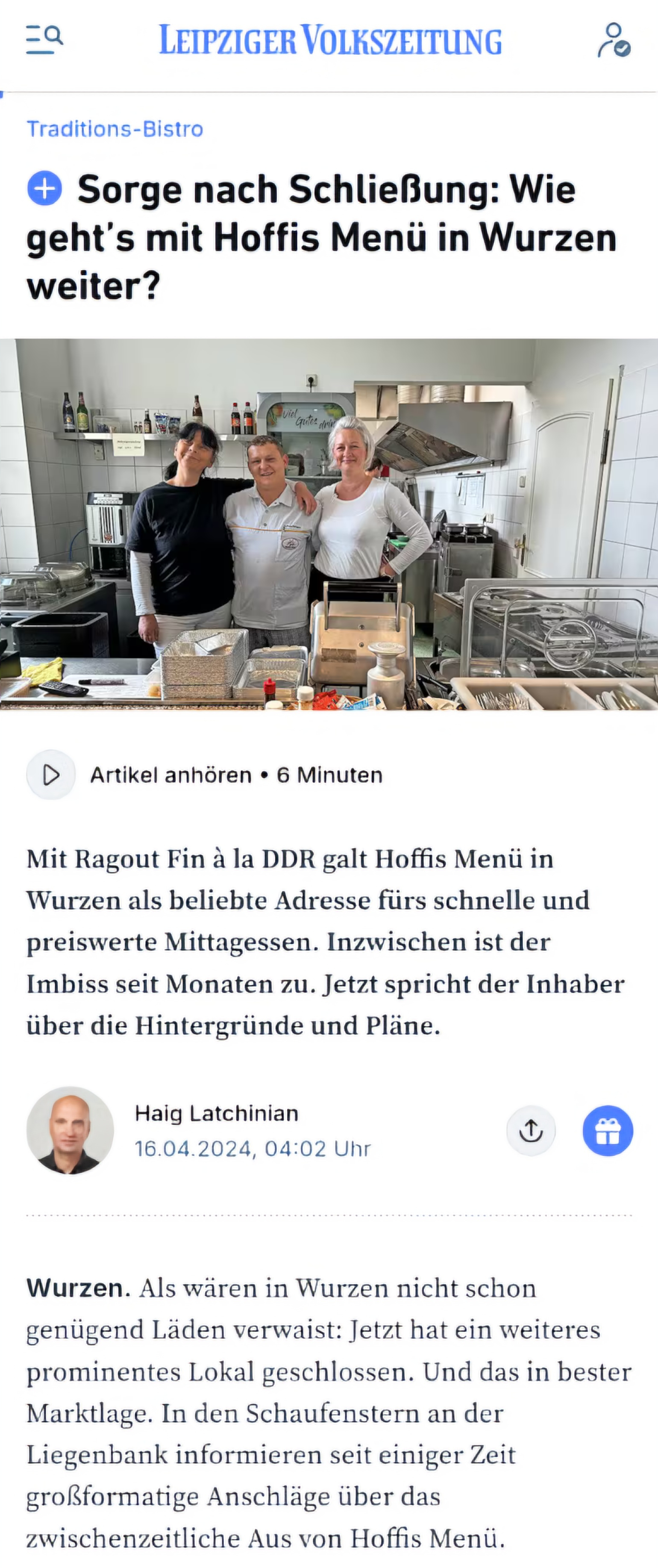 Bild LVZ Artikel